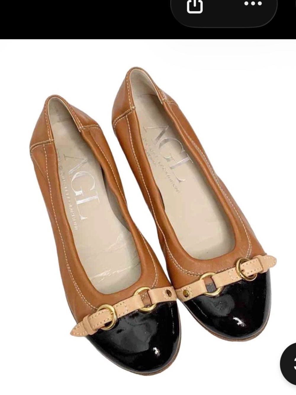 AGL Attilio Giusti Leombruni Brown and Black Buckle Spectator Ballet Flats 39.5